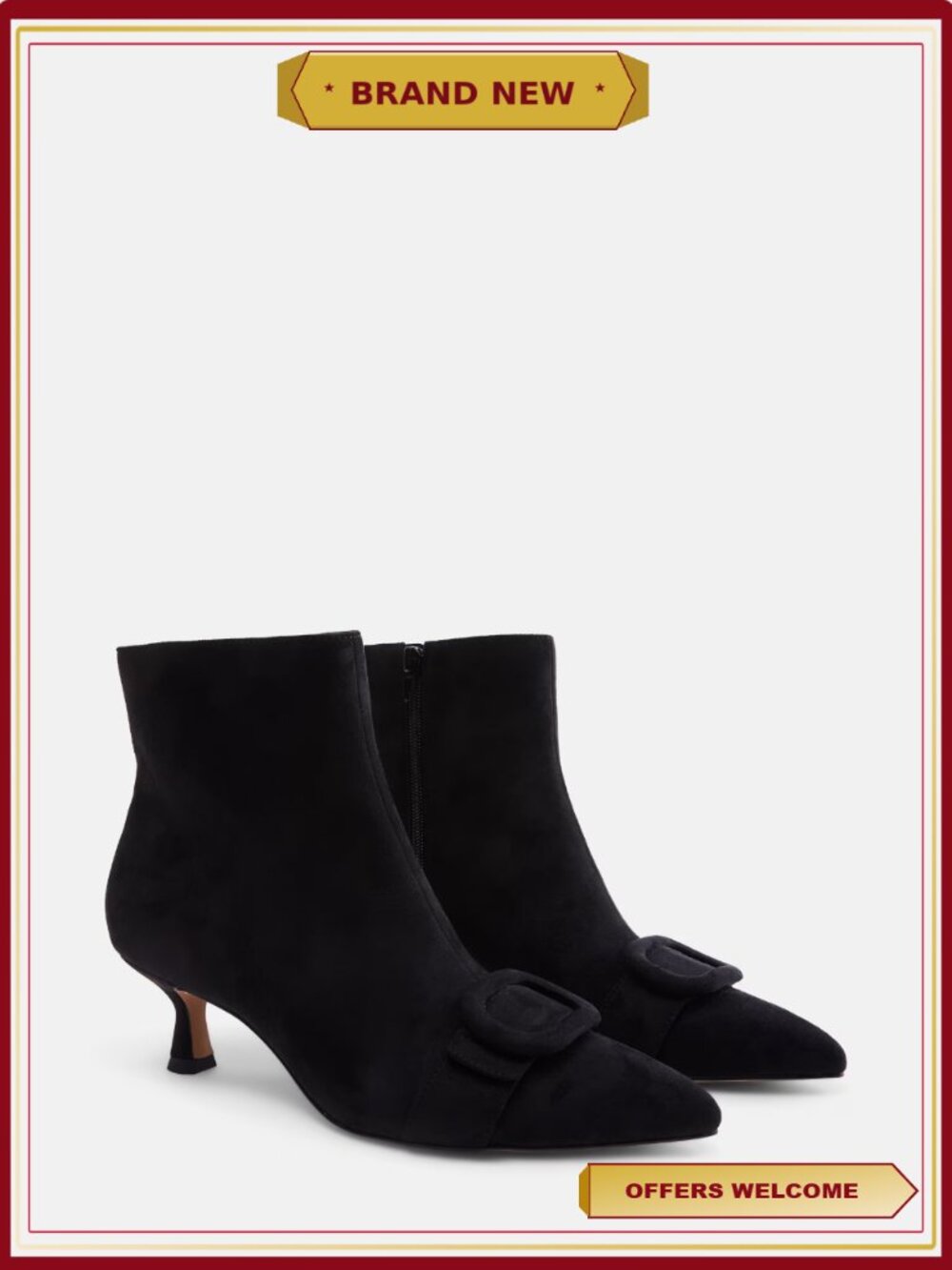 Faux Suede Buckle Kitten Heel Booties